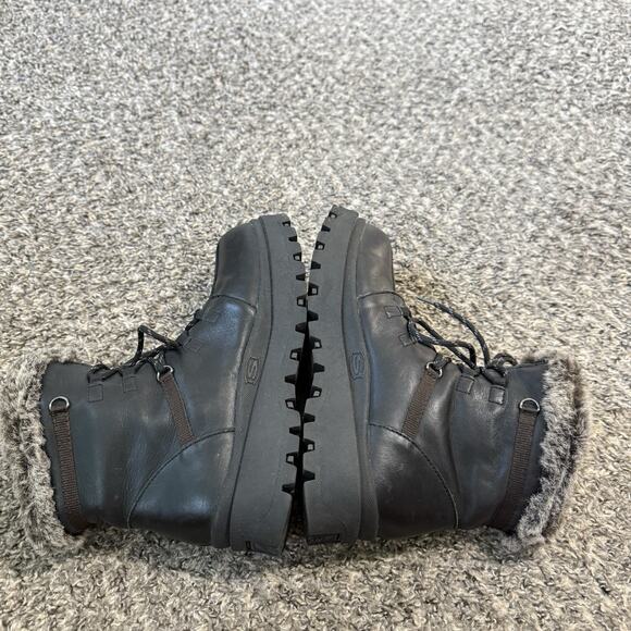 VTG 90s Skechers Jammers Black Leather Platform Boots Fur Lined 9 Goth Punk Y2K - Picture 5 of 10